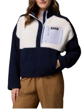 Columbia Navy, White & Light Blue Sherpa Pullover Jacket